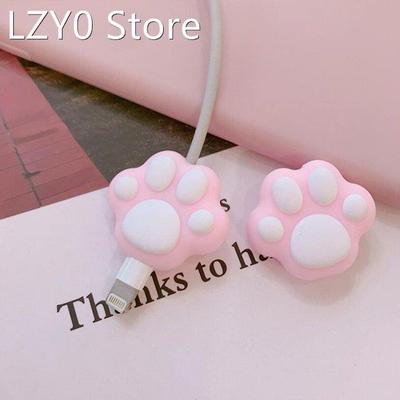 New Cute Pink Cartoon Cat Paws Cable Winder Protector For IP