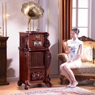 圣利纳实木复古黑胶唱片机留声机复古奢华客厅欧式音响系统专业级