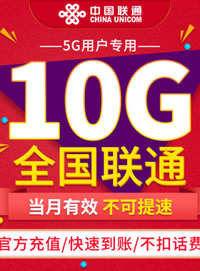全国联通通用流量 手机流量充值 10GB 月包当月有效ZC
