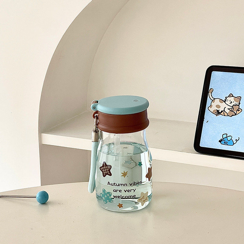 高颜值女生可爱玻璃杯便携耐高温高硼硅咖啡杯2025新款吸管水杯子