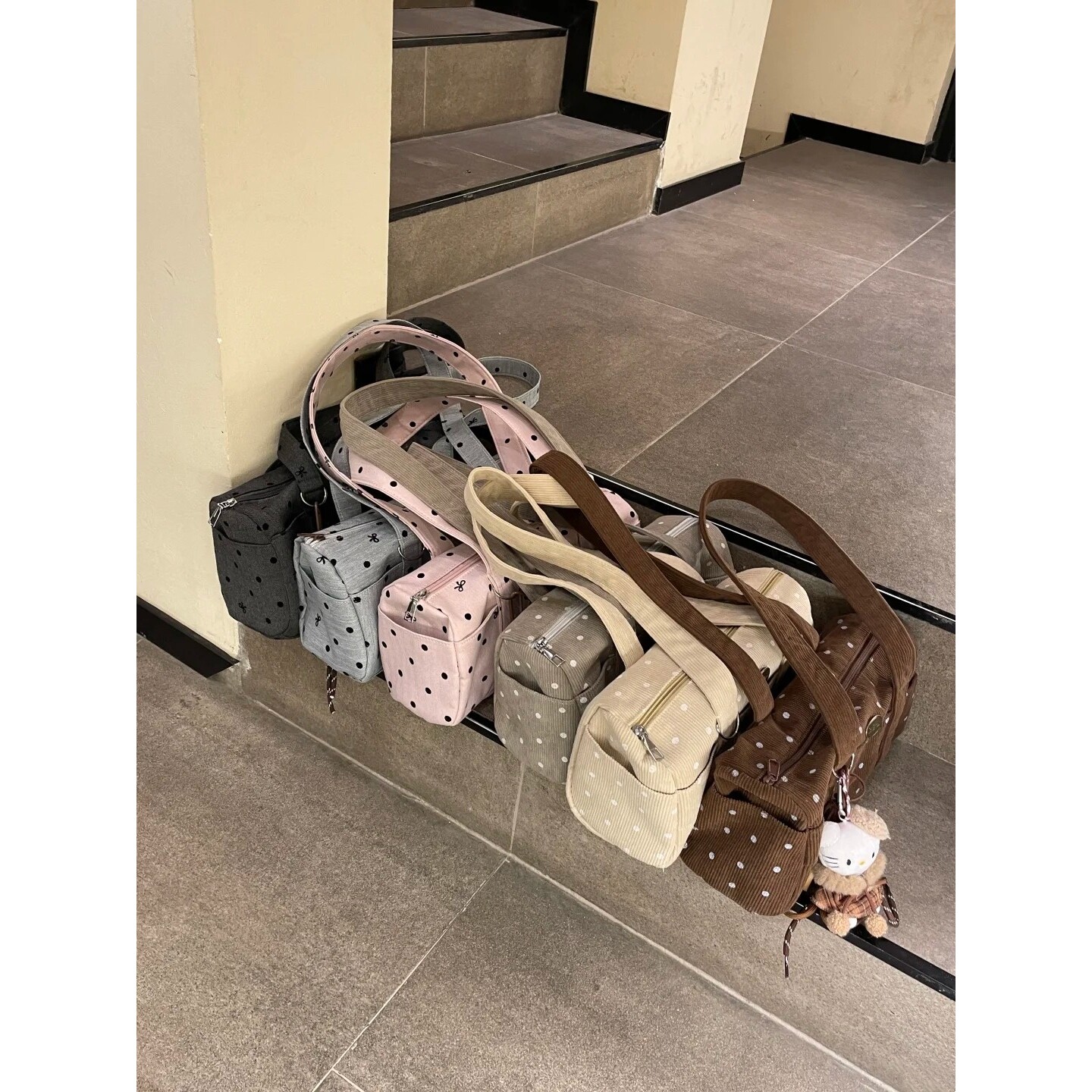 秋冬新款美拉德波点条绒大容量通勤手提包复古灯芯绒单肩托特包