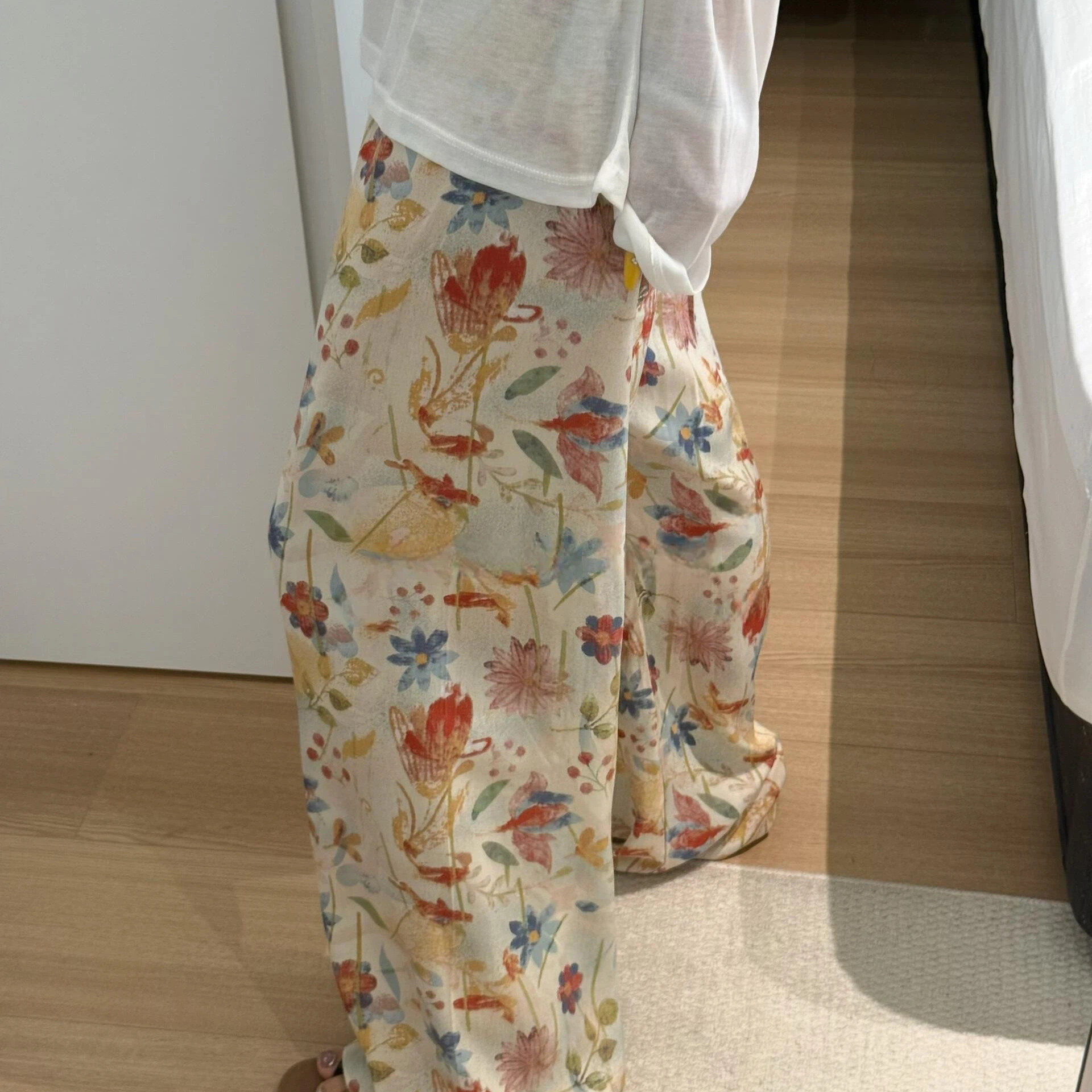 遛弯裤子女夏薄款棉绸睡裤长裤可外穿慵懒风宽松垂感休闲裤防蚊裤
