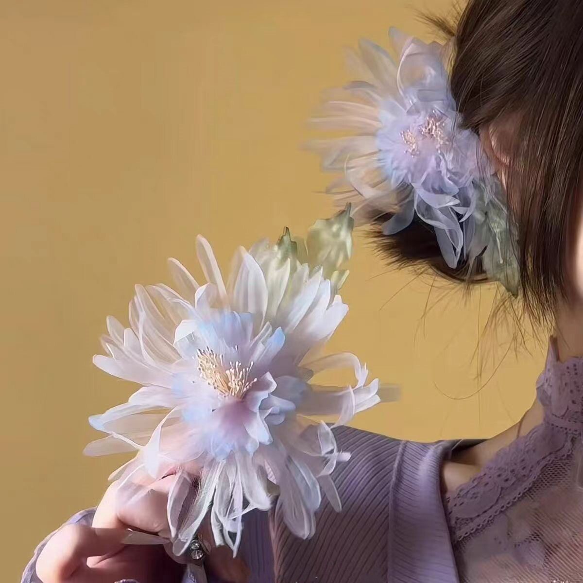 如烟淡紫菊花仿烫花薄纱
