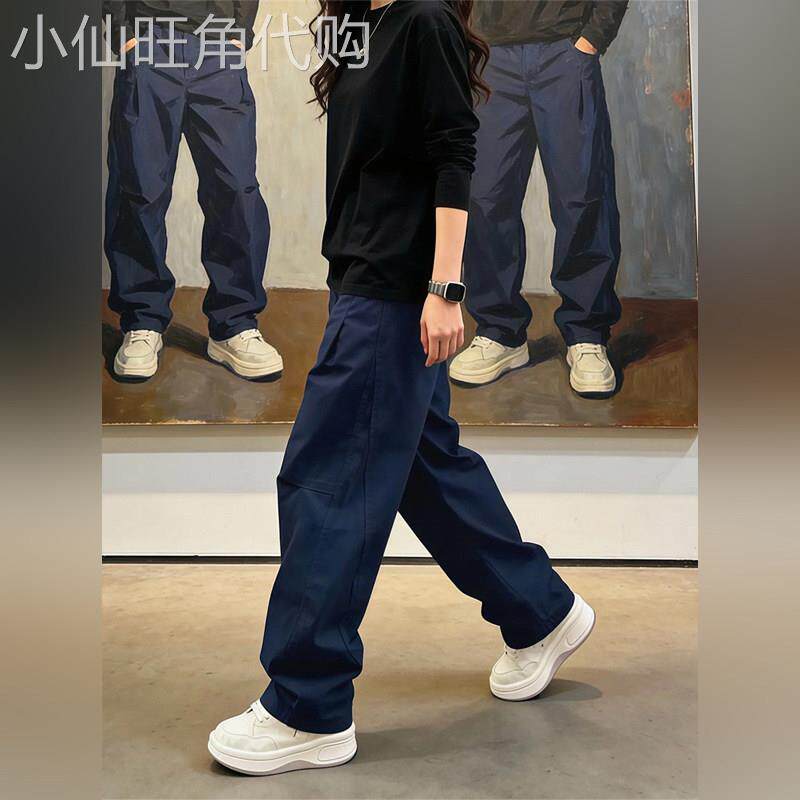 轻奢高端藏青色美式复古弯刀裤子男春秋宽松直筒宽裤休闲工作服裤