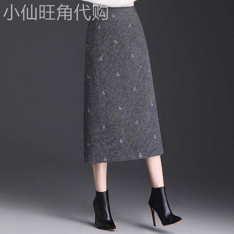 毛呢半身裙女冬新款高腰显瘦百搭洋气直筒开叉中长款一步裙包臀裙