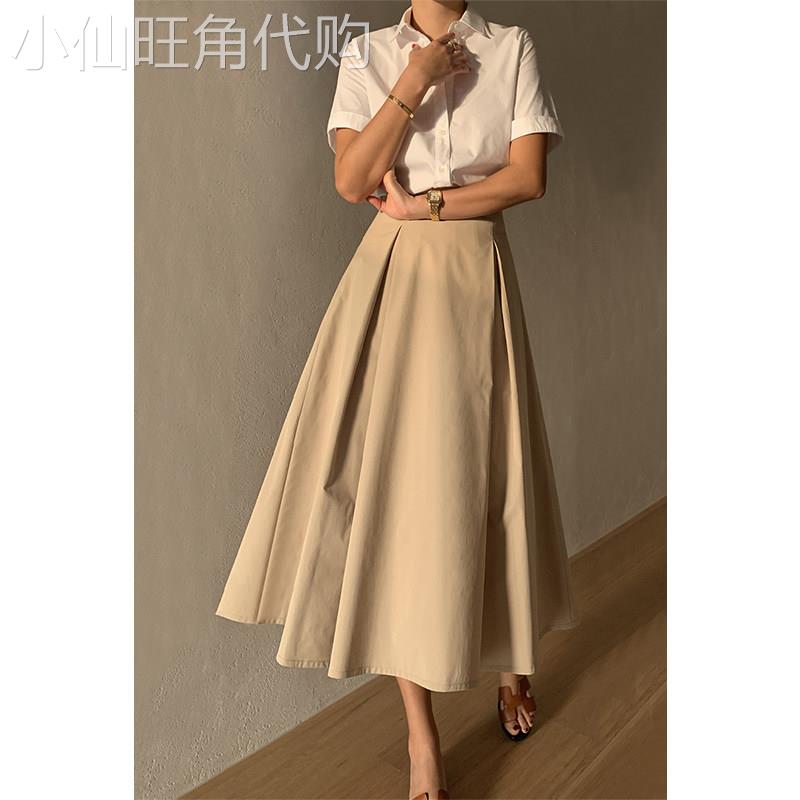 半身裙女夏季薄款2026新款设计感中长款a字高腰显瘦西装大摆伞裙