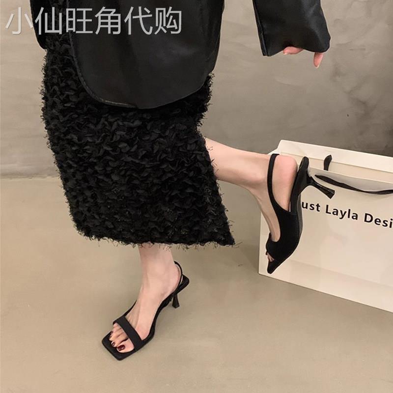 法国Uamtor法式凉鞋女2025新款夏天细跟通勤高跟鞋黑色罗马鞋