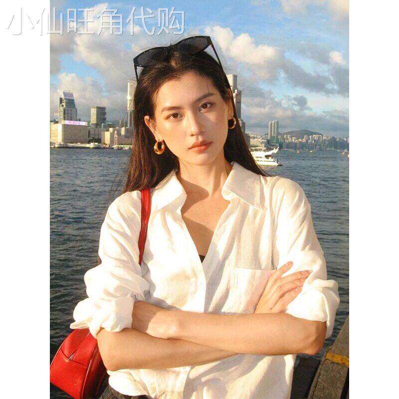 白色v领衬衫女款2026新款夏季穿搭慵懒风宽松超好看衬衣防晒上衣