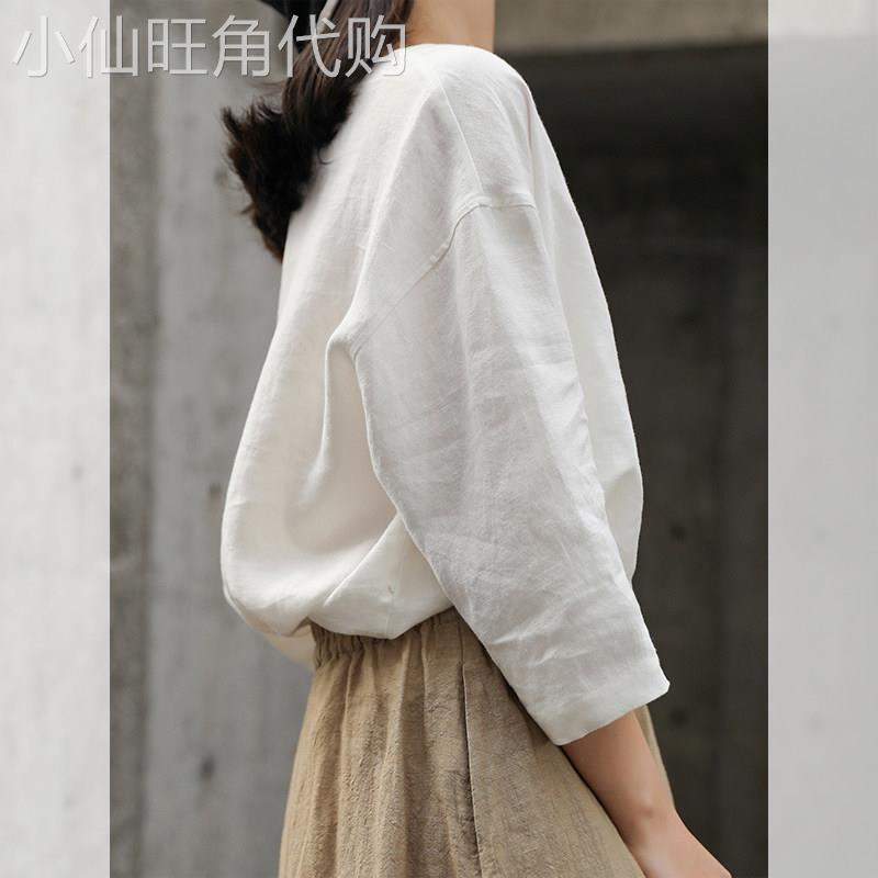 法式宽松白色衬衫春夏新款女装圆领文艺七分袖上衣高级感独特气质