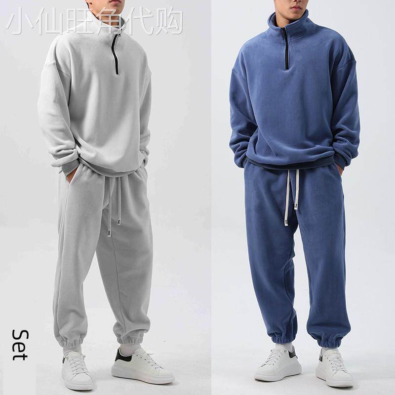 高端休闲运动套装男秋冬季加厚立领卫衣卫裤一套搭配奥粒绒两件套