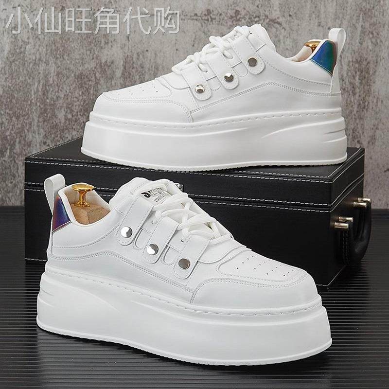 2025新款厚底小白鞋男士透气板鞋男鞋子内增高男款白色运动休闲鞋