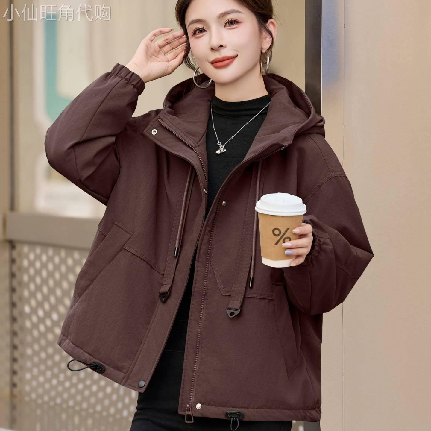 加绒加厚派克棉服女2025年冬季时尚保暖连帽工装风户外棉衣外套