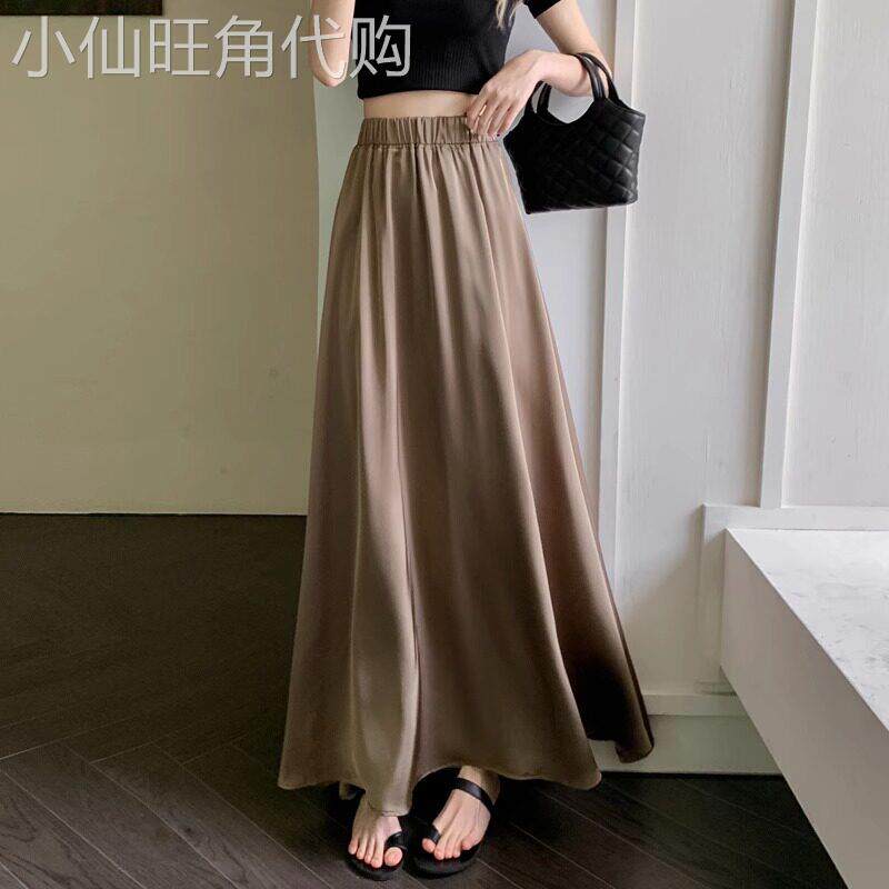 缎面半身裙女2026新款夏季薄款a字高腰显瘦中长版垂感大摆长裙子