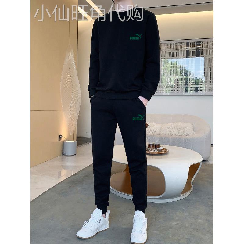 2025新款纯棉休闲运动套装男士潮流圆领卫衣帅气加绒男装搭配一套