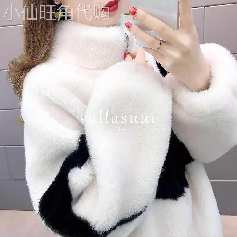 彷羊羔毛外套女秋冬2025年新款宽松加绒加厚长袖皮毛一体棉服大衣