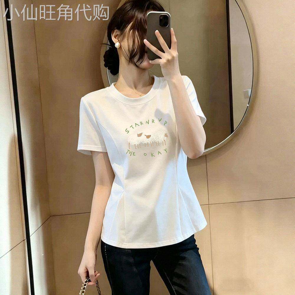2026夏季正肩字母印花短袖鱼骨T恤女大尺码显瘦设计感时尚百搭上