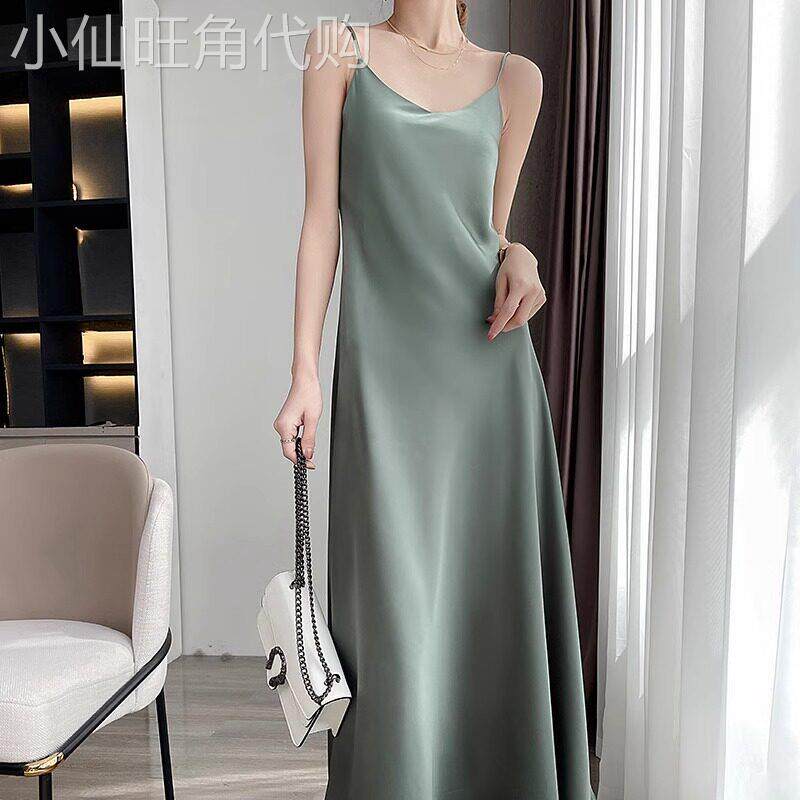 真丝吊带洋装女夏季2025新款醋酸缎面收腰法式高级感缎面长裙子