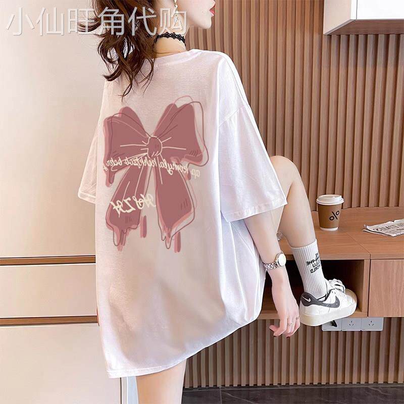 白色纯棉短袖t恤女夏季薄款2026新款宽松大尺码中长版大版半袖上