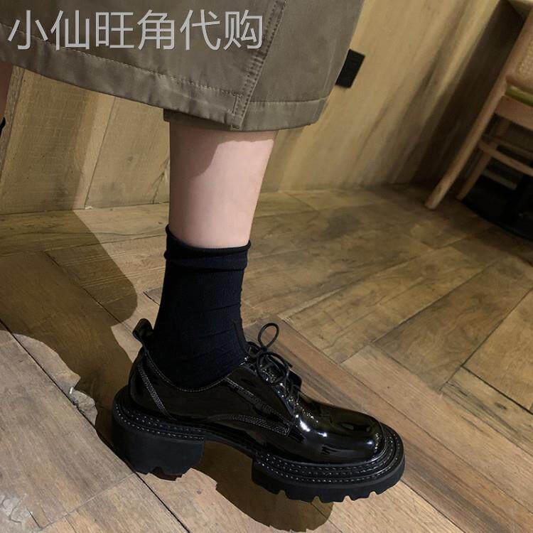 你们要的高级货~神搭!小众松糕厚底漆皮系带小皮鞋拼色百搭单鞋