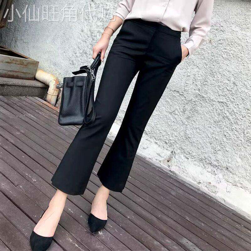 法式高腰显瘦黑色喇叭裤女2025夏季新款小个子直筒时尚九分微喇裤