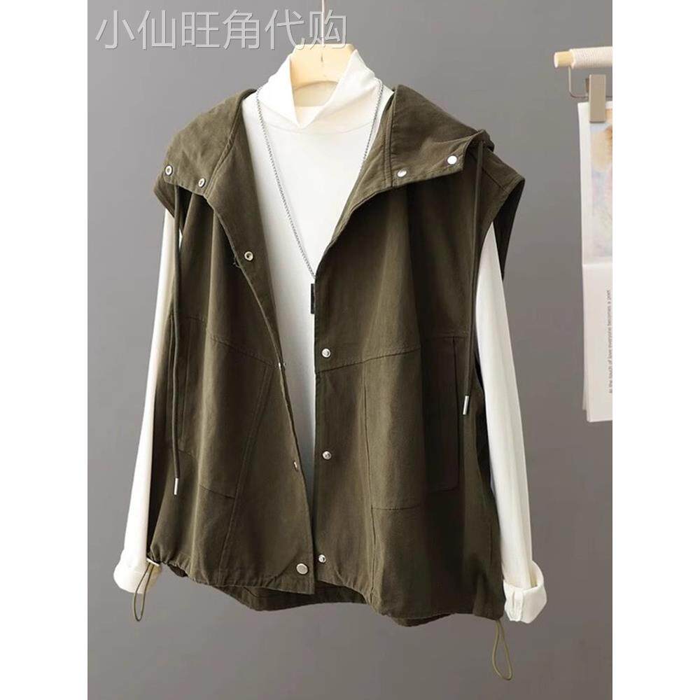休闲连帽马甲外套女春秋新款时尚设计感无袖坎肩背心工装马夹上衣