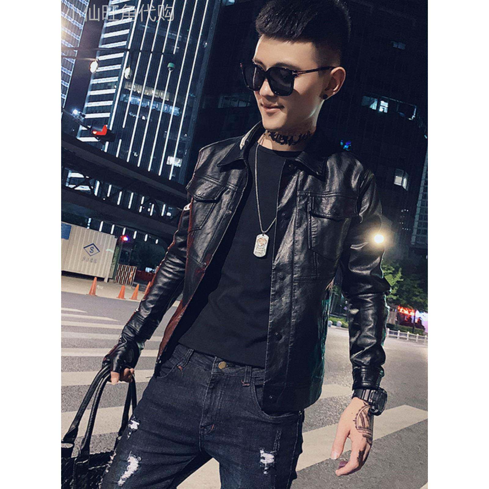 香港秋冬季新款潮男加绒加厚外套潮流帅气真皮机车皮衣男修身夹克