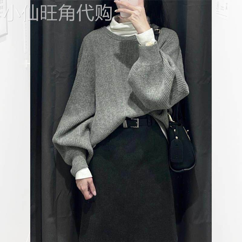 慵懒超好看长袖毛衣秋冬新款女装时尚灰色独特宽松显瘦百搭针织衫