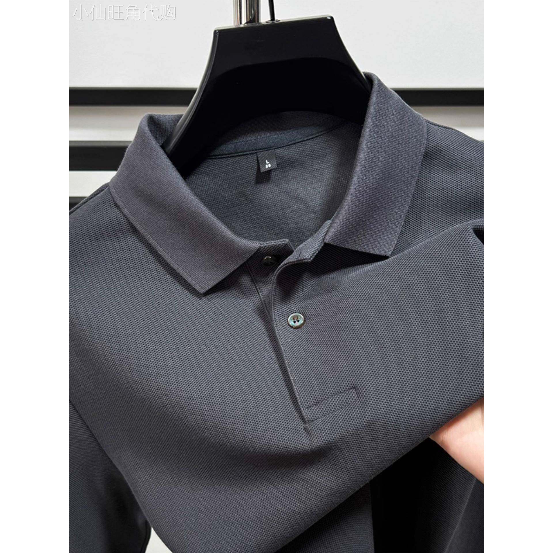 正品重磅100%纯棉Polo衫男长袖春秋款高端商务休闲翻领男士T恤