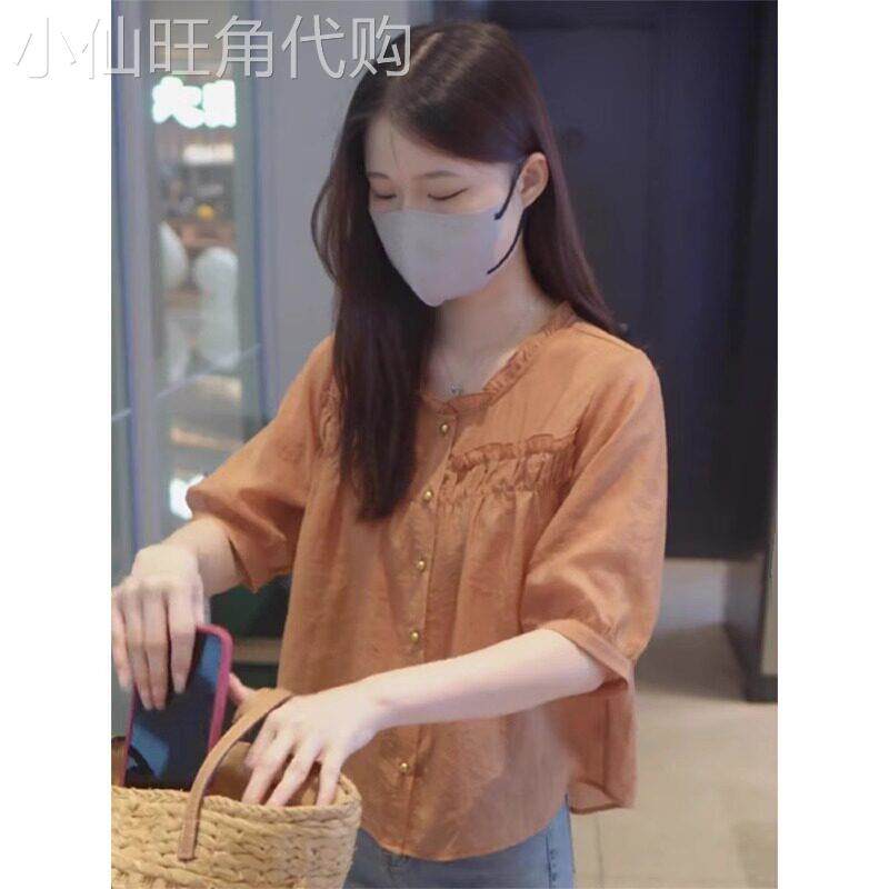 小香风气质显瘦短袖衬衫女2025年夏款独特漂亮遮肚子雪纺小衫上衣