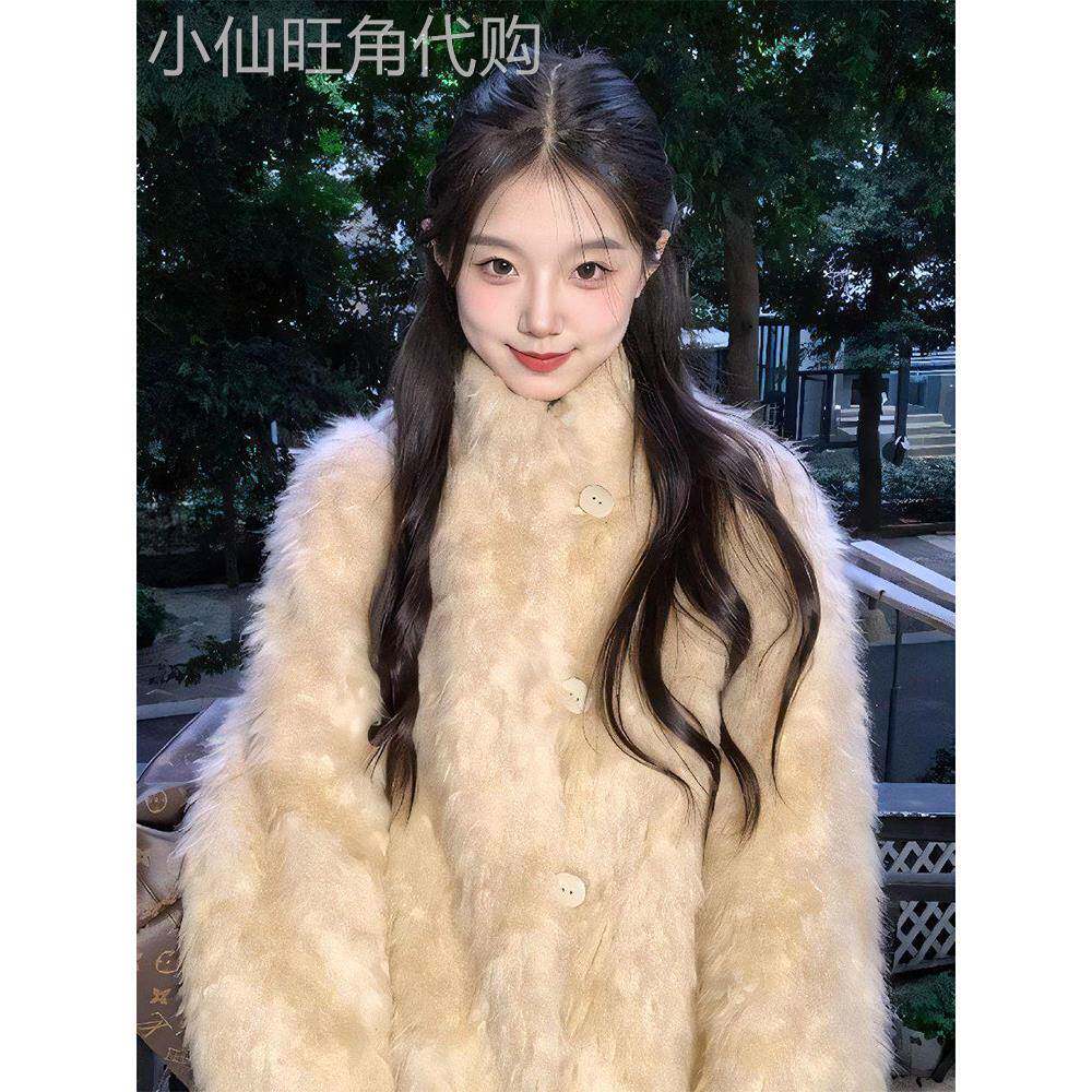 粗花呢风格彷雷克斯兔皮环保皮草外衣为妇女冬季2025新短皮草连体