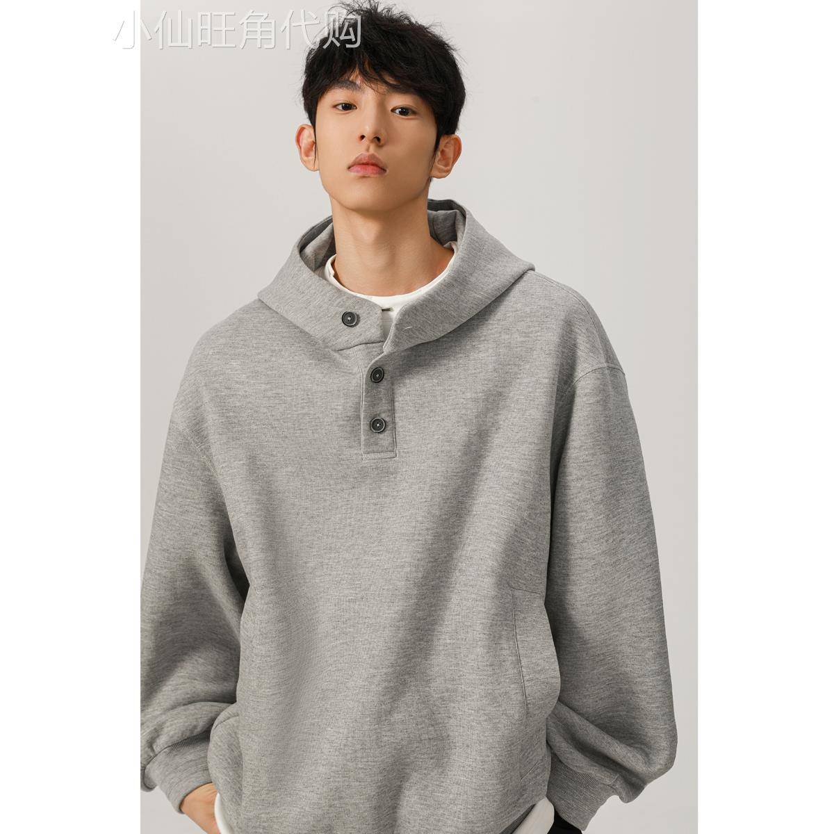 it neith BIAS潮牌450g重磅卫衣男春秋美式宽松纽扣连帽硬挺外套