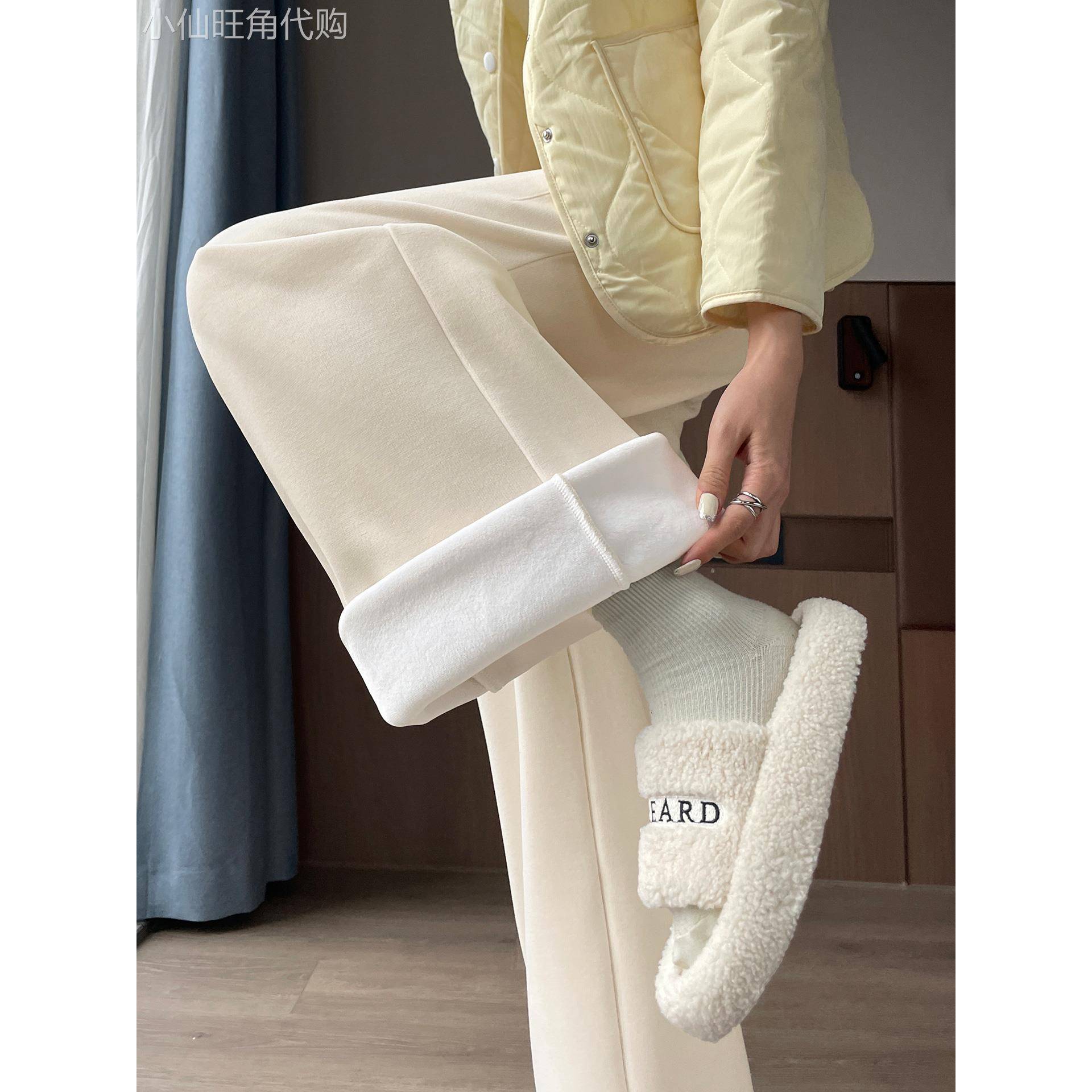 灯芯绒直筒裤女秋冬新款高腰休闲显瘦加绒窄版直筒雪尼尔运动长裤