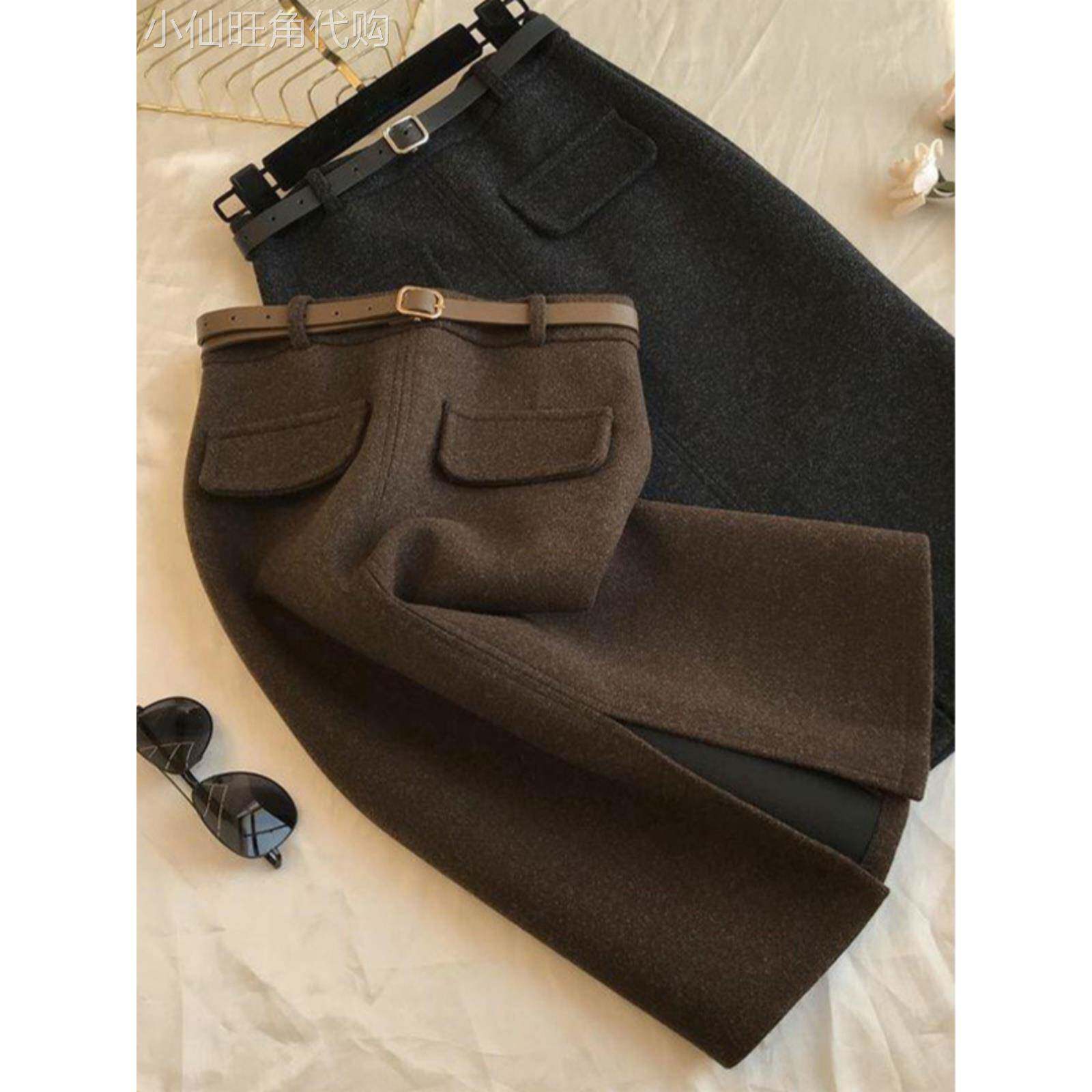 毛呢直筒裙秋冬新款女今年流行覆古半身裙高腰时尚显瘦设计感裙子