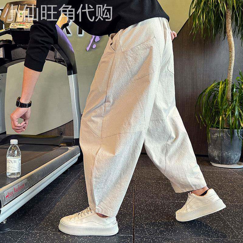 高端白色九分阔腿休闲裤男士2026年新款秋季男裤宽松嘻哈裤子男款