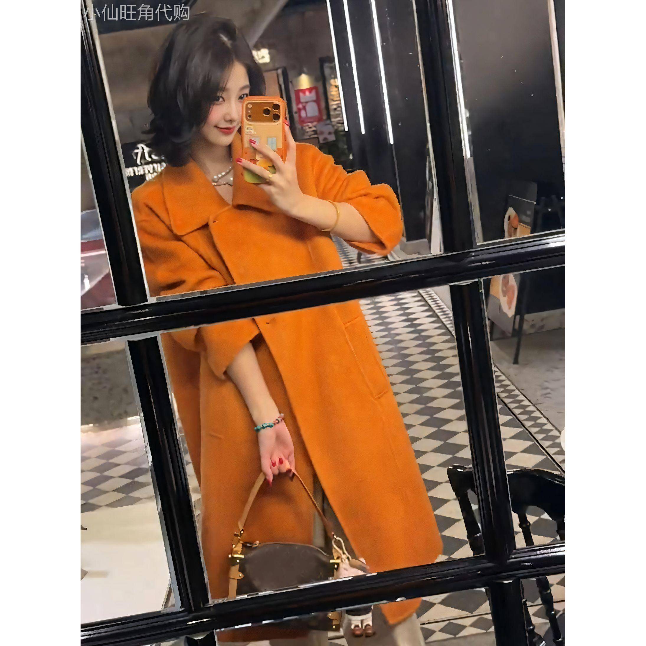 橙色双面羊毛呢子大衣女2025秋季新款多巴胺穿搭气质长款毛呢外套