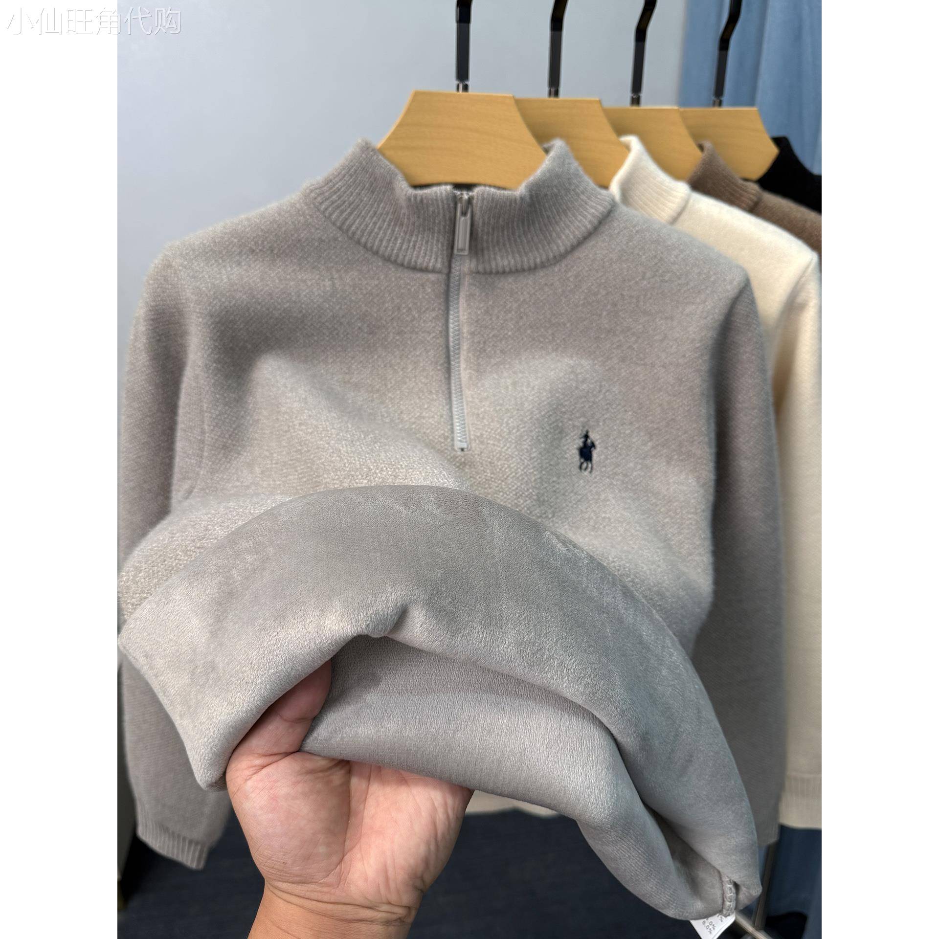 VIRRI CIAGA！高端半拉炼毛衣男秋冬装加绒加厚半高领打底衫男