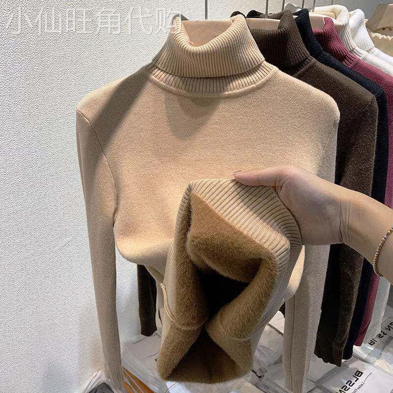 高领毛衣女士秋冬加厚2025新款内搭加绒一体绒保暖针织打底衫上衣