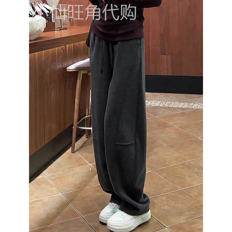 美式灰色弯刀卫裤女秋季2025新款大码胖mm高腰垂感显瘦阔腿运动裤