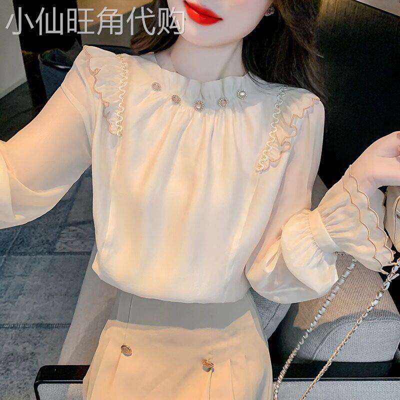 雪纺衬衫女2025新款春秋款法式宽松设计感小众衬衫小衫喇叭袖上衣