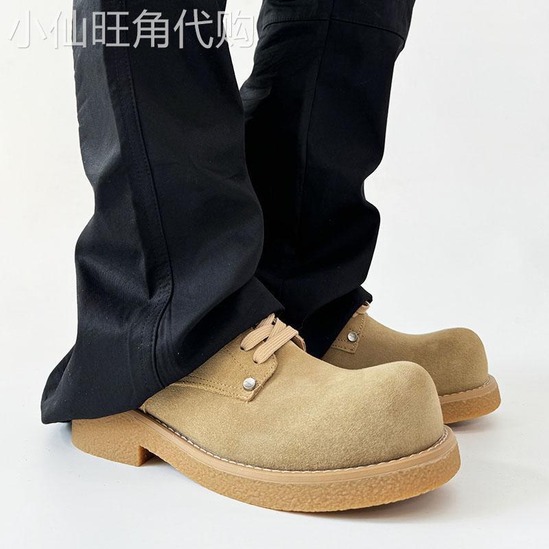 【高品质】美式复古棕色德比鞋男高级感反绒皮米奇大头鞋厚底皮鞋