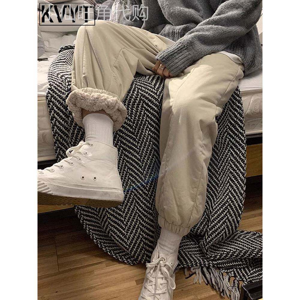羽绒棉裤男款潮牌冬季加绒特厚羊羔绒东北冬天裤子男生束脚休闲裤