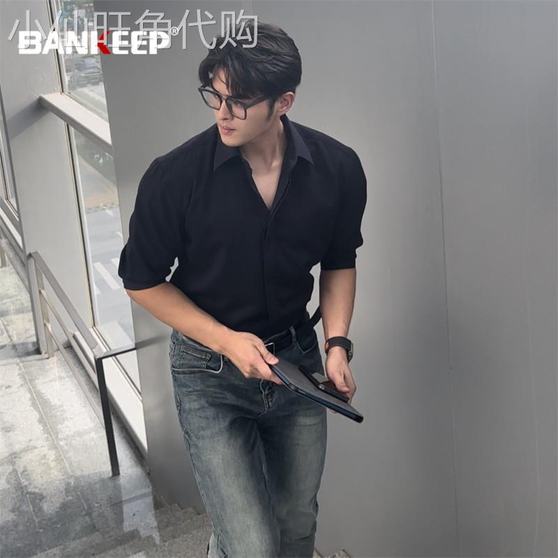 黑色短袖衬衫男士2026新款夏季高级感修身休闲长袖衬衣男款春秋