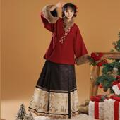 保暖毛呢对穿交日常套装 明制汉服女交领短袄冬款 暖暖 汉晴川原创