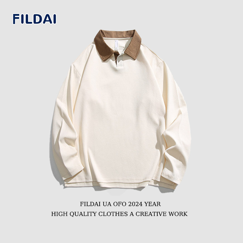 斐勒满天星秋冬美式休闲纯色Polo衫男秋季情侣宽松打底衫卫衣外套