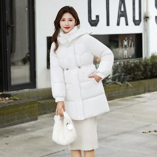时尚保暖羽绒棉棉服女款2025冬季新款中长款连帽收腰显瘦棉衣外套