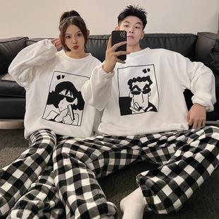 情侣睡衣女冬季珊瑚绒加绒加厚卡通可爱男士宽松秋冬款家居服套装