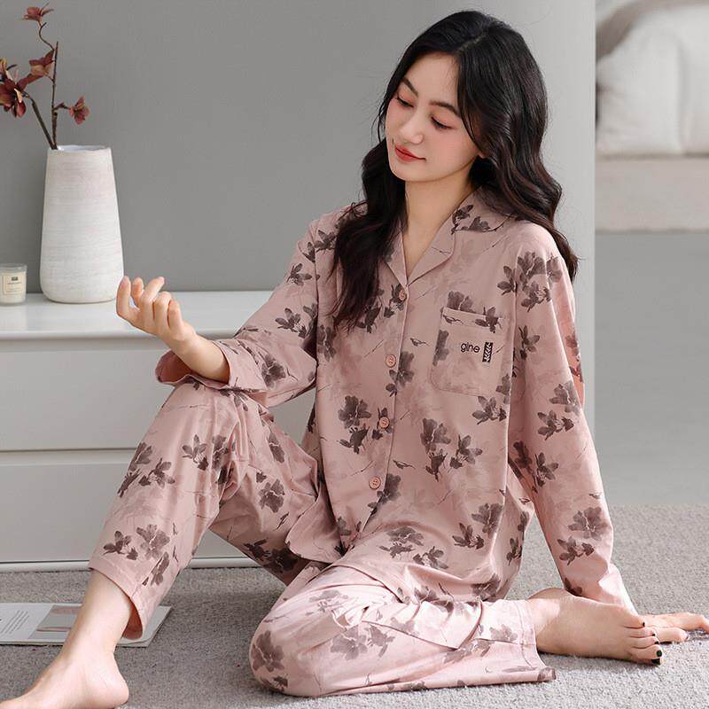 睡衣女士春秋款纯棉长袖女款秋季薄款大码中年妈妈秋冬开衫家居服