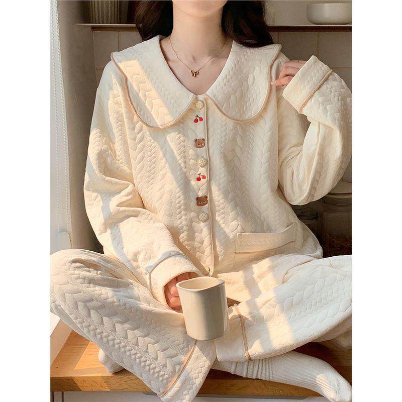 睡衣秋冬款女空气棉夹层加厚甜美卡通可爱学生长袖冬季家居服套装