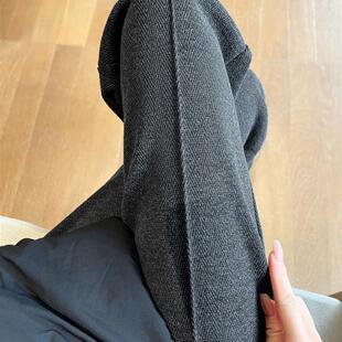 棕色毛呢阔腿裤女秋冬季2025新款慵懒休闲羊绒小个子加绒直筒裤子