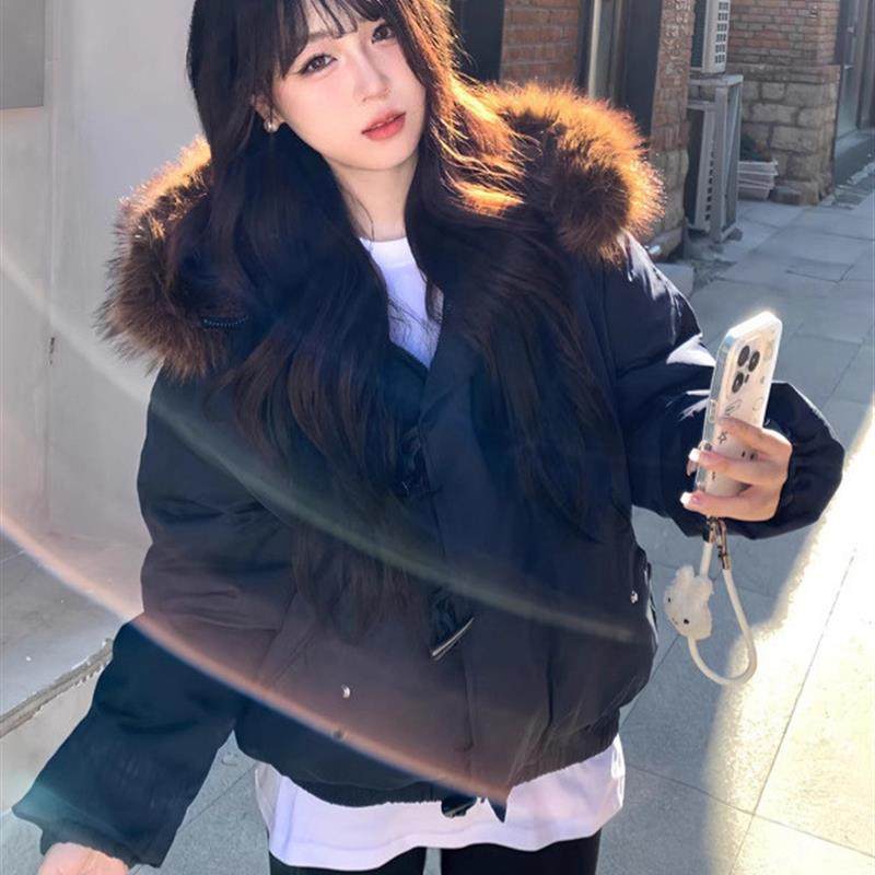 2025派克服冬季新款牛角羽绒棉服宽松美式保暖工装毛领连帽外套女,女装/女士精品,派克服,淘宝优惠券,粉丝福利购,淘宝优惠卷